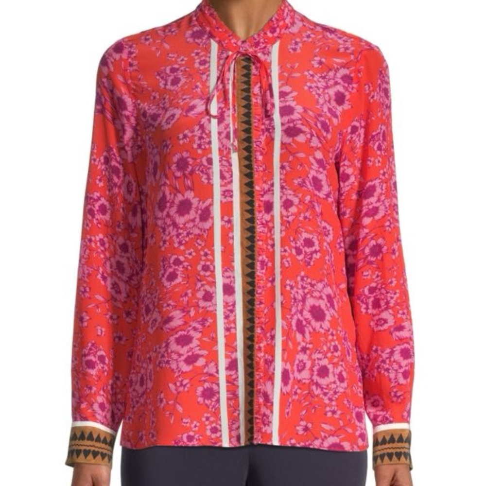 Kobi Halperin Red and Pink Floral Blouse msrp$398